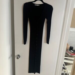 Zara faux buttoned long sleeve ribbed dress black size small